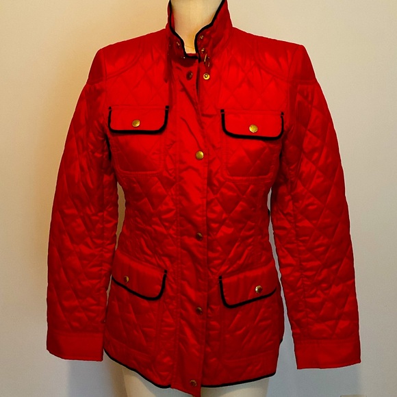 Banana Republic Red Quilted Jacket with Black Trim and Gold Hardware - Picture 1 of 12